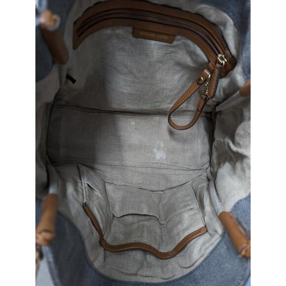 Michael Kors Isla Large Washed Denim Grab Bag Tote Beach Nautical Travel - Picture 6 of 9